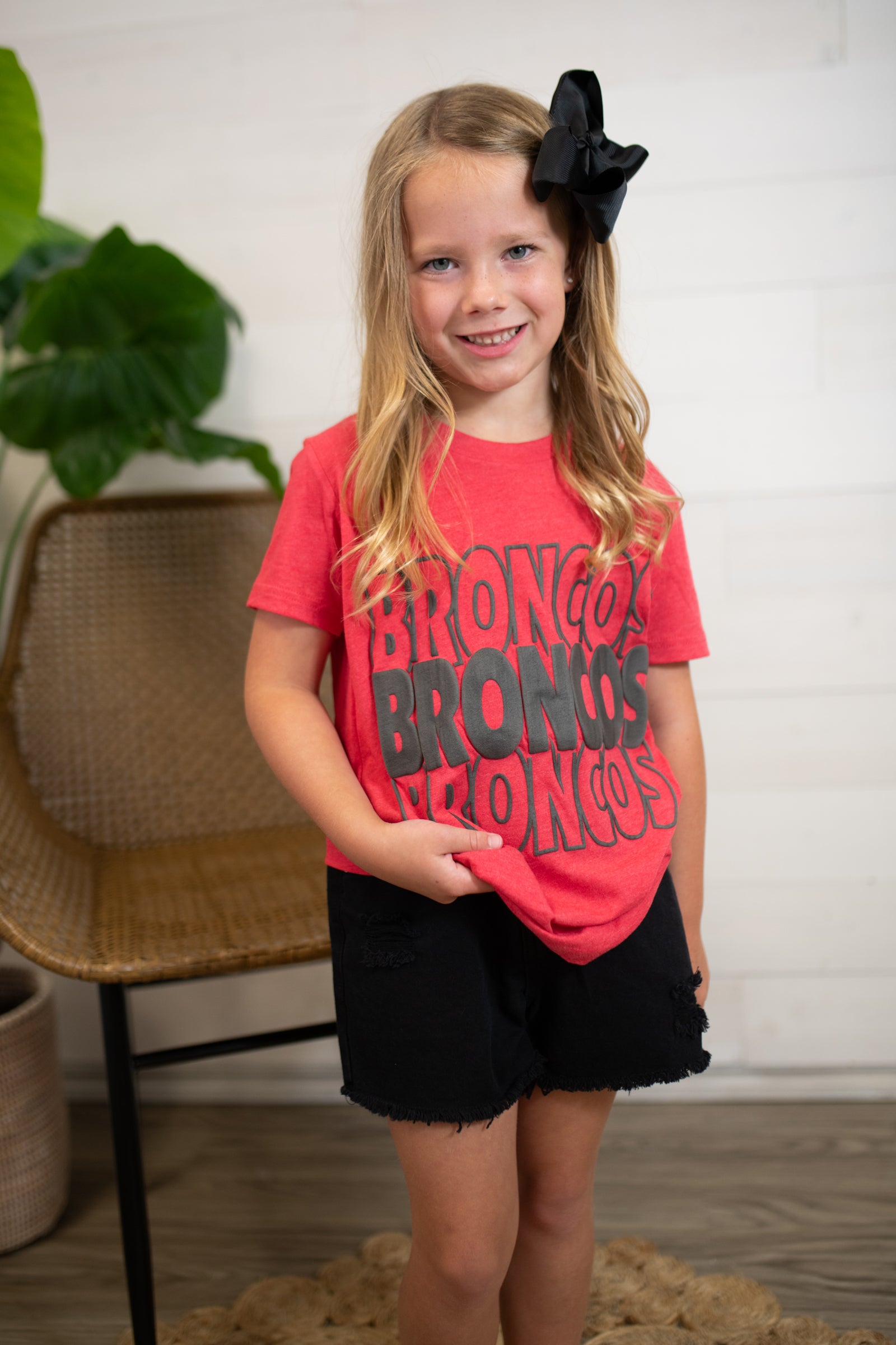 Kids Broncos Puff Letter Graphic Tee-Red & Black