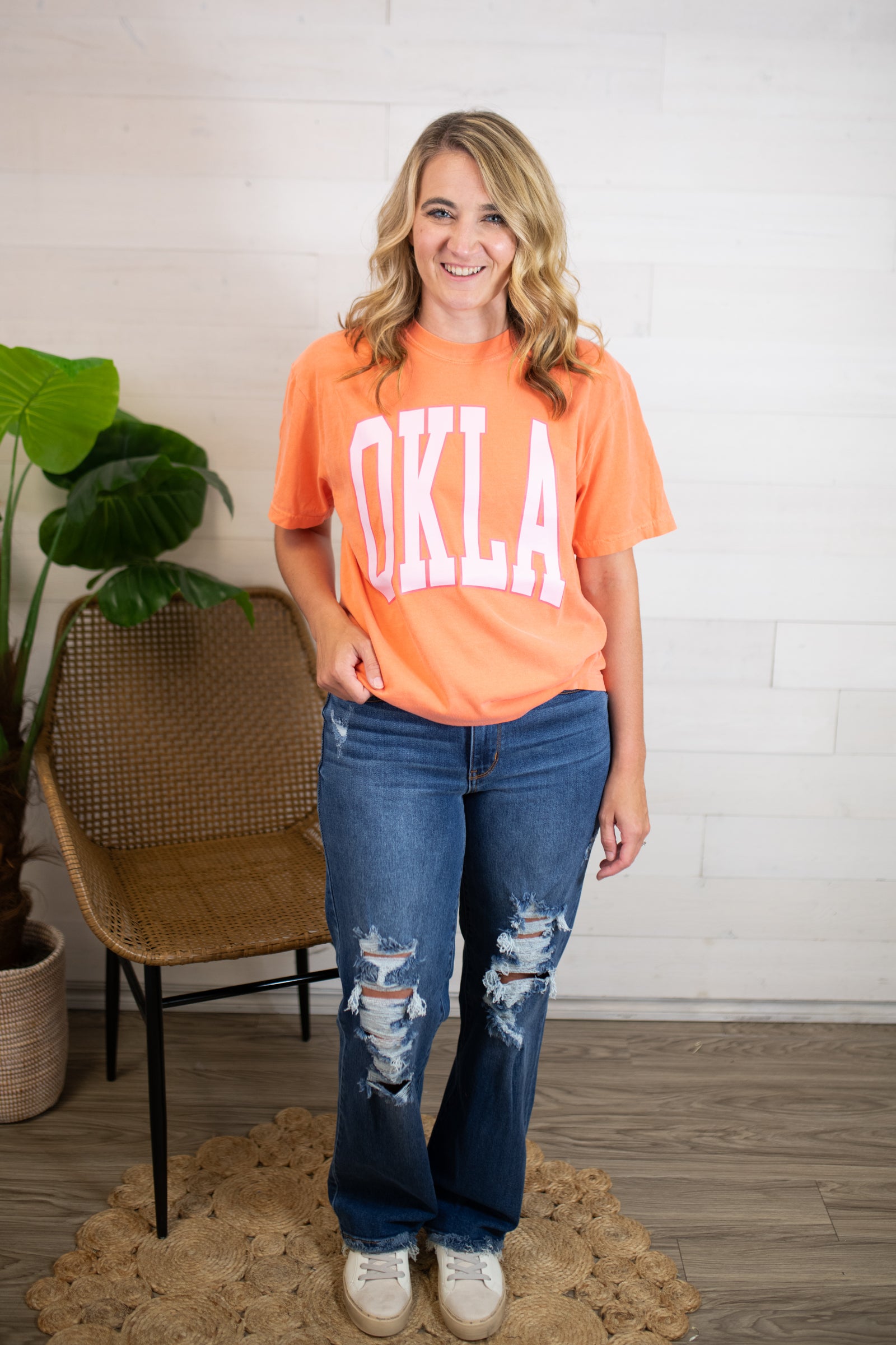 Okla Graphic Tee-Orange & Pink-Adult