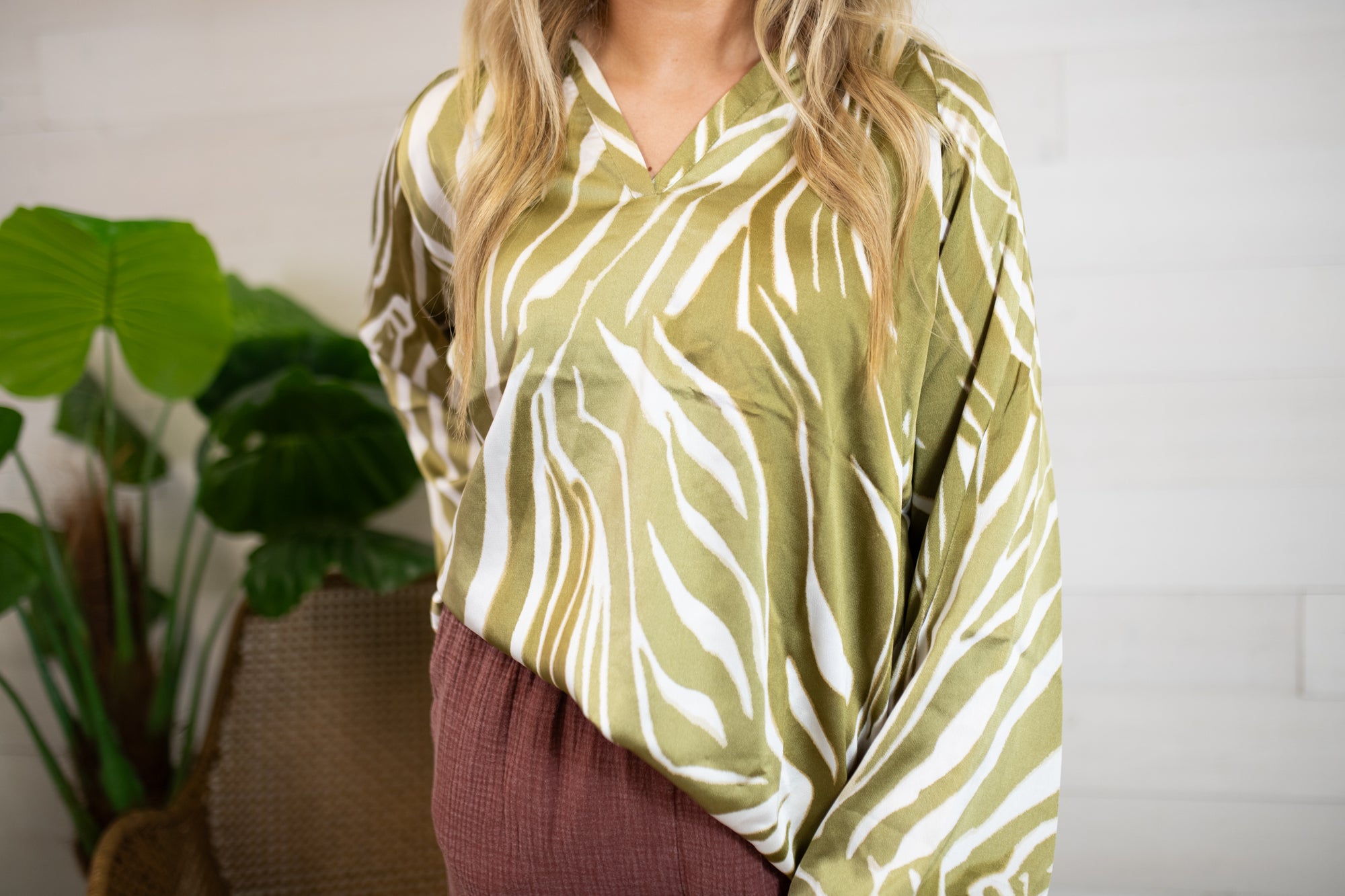 Printed Dull Satin Blouse-Sage