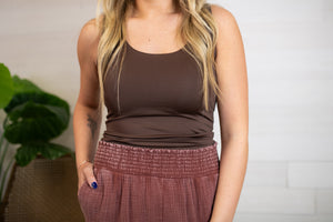 Reversible Scoop Neck Silky Tank Top-Coffee Bean