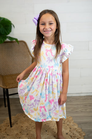 Flutter Sleeve Twirl Dress-Bow-tastic