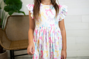 Flutter Sleeve Twirl Dress-Bow-tastic