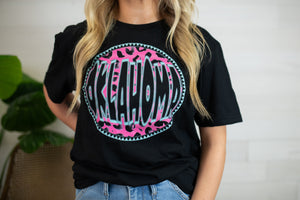 Oklahoma Graphic Tee-Hot Pink & Black