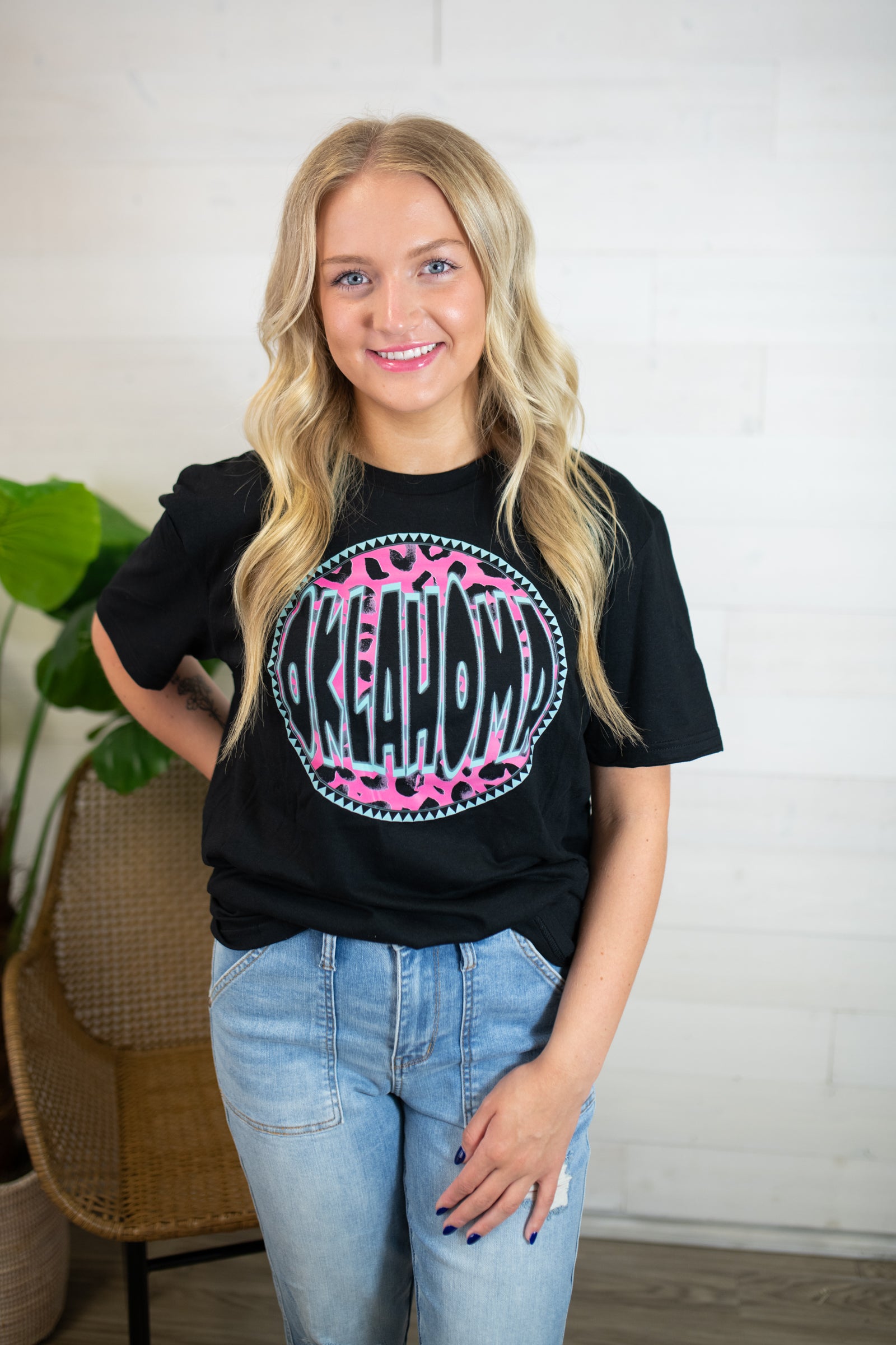 Oklahoma Graphic Tee-Hot Pink & Black