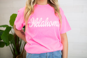 Oklahoma Graphic Tee-Neon Pink