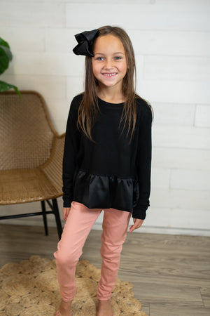 Girls LS Ruffle Shirt-Black