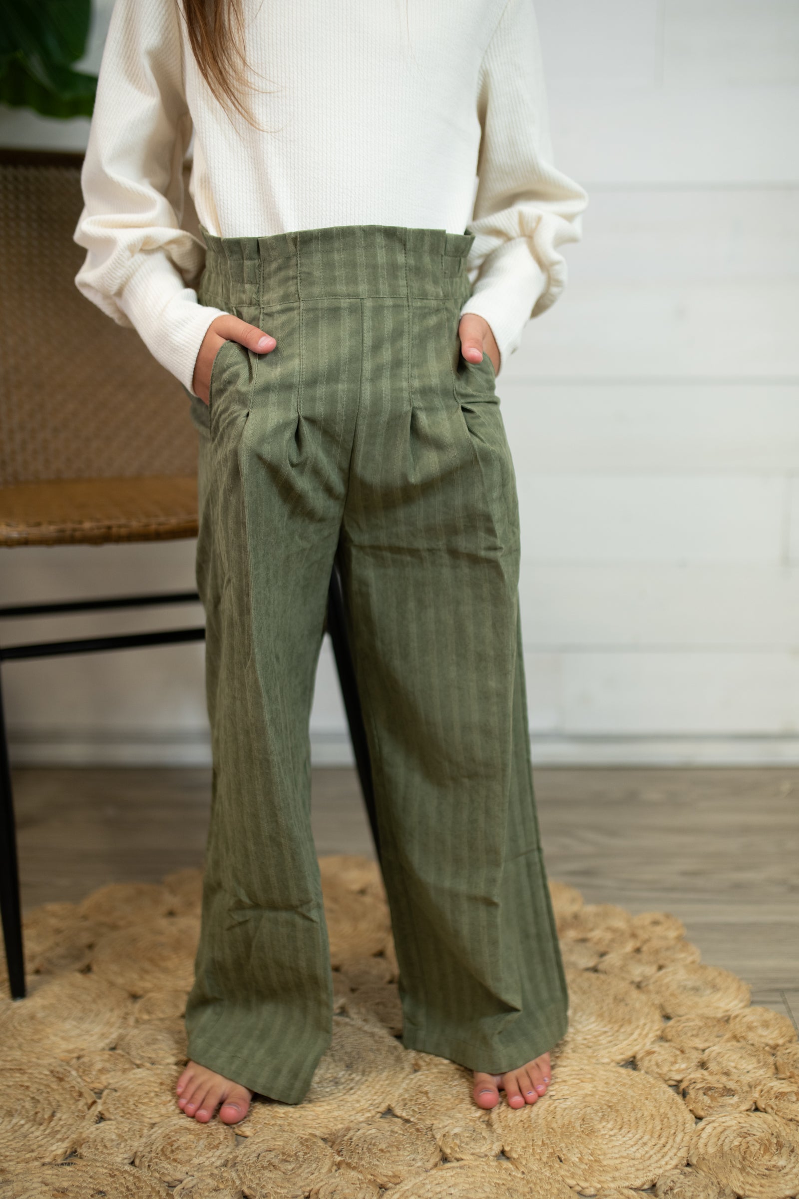 Girls Flowy Wide Leg Pants-Olive