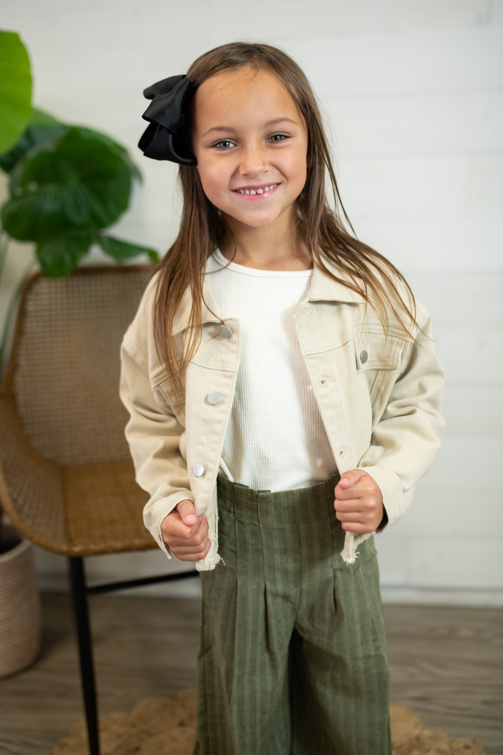 Girls Jean Jacket with Raw Edge-Beige