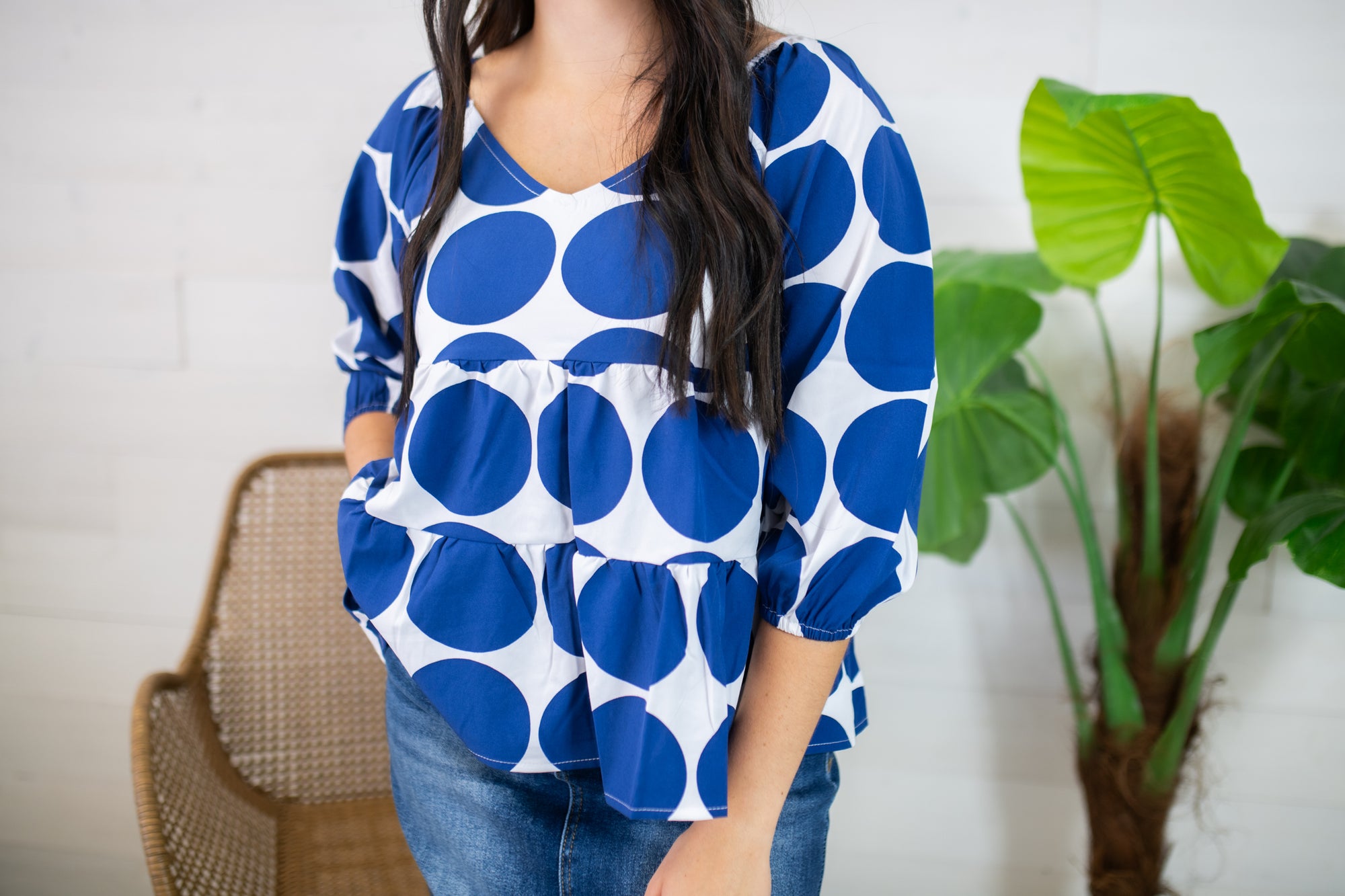 Sophia Dot Party Top-Navy & White