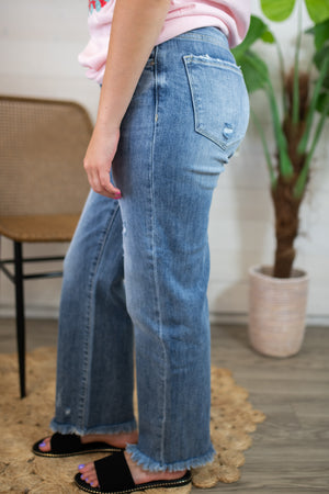 Jane High Rise Crop Straight Frayed Hem Jeans