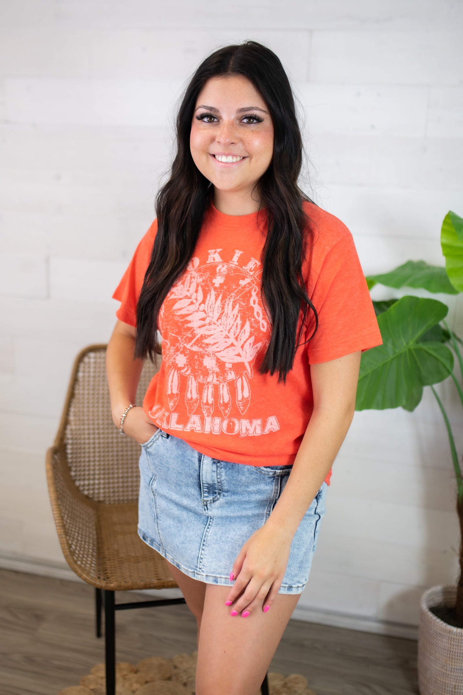 Oklahoma Indian Graphic Tee-Orange