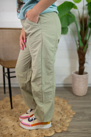 Panelled Drawstring Joggers-Olive