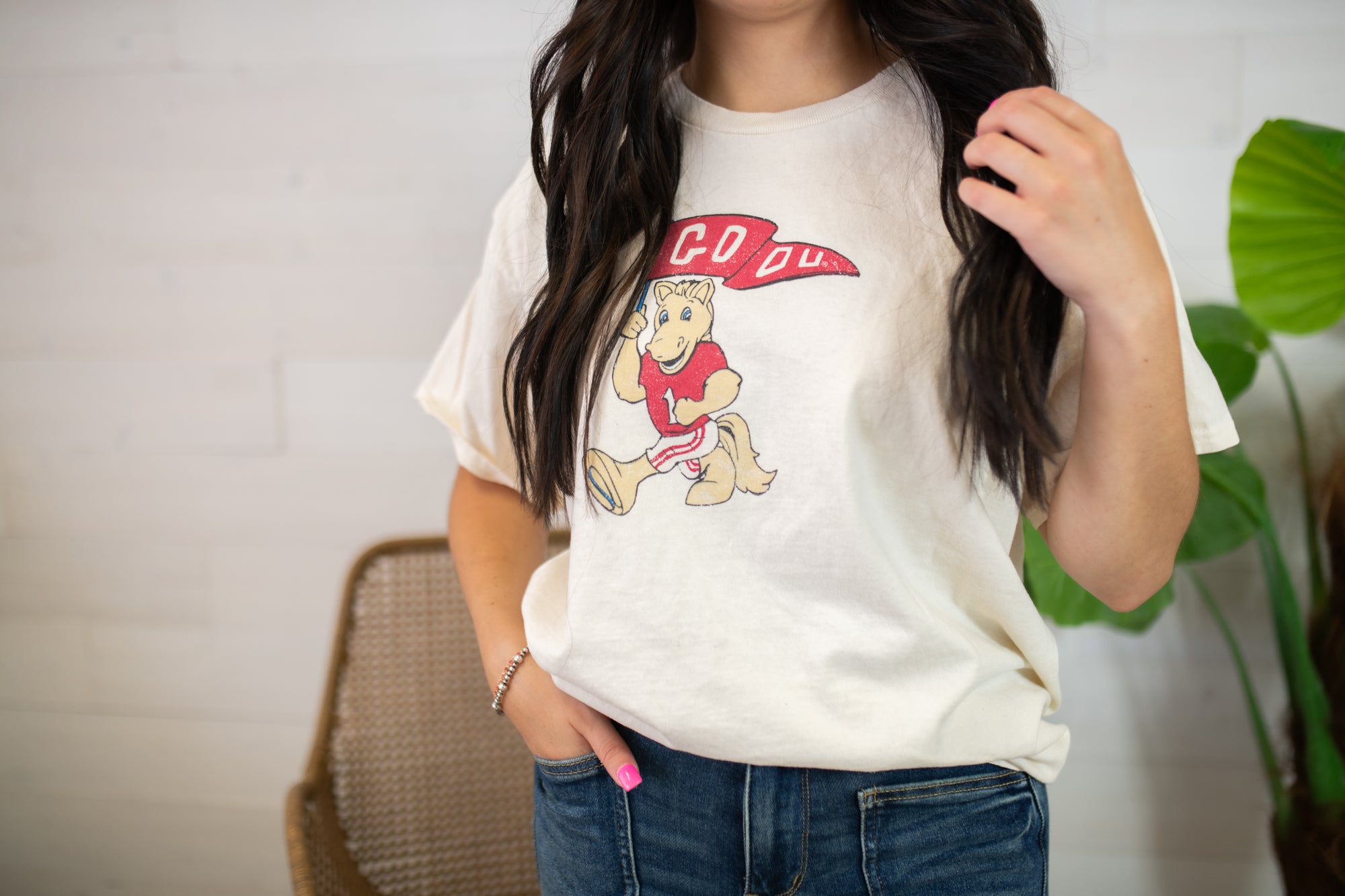 OU Mascot Thrifted Graphic Tee-Natural