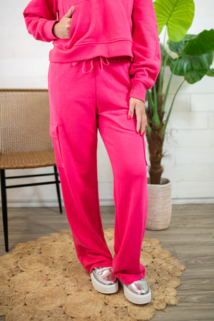 Flamingo Pink French Terry Full Length Cargo Sweatpants