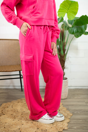 Flamingo Pink French Terry Full Length Cargo Sweatpants