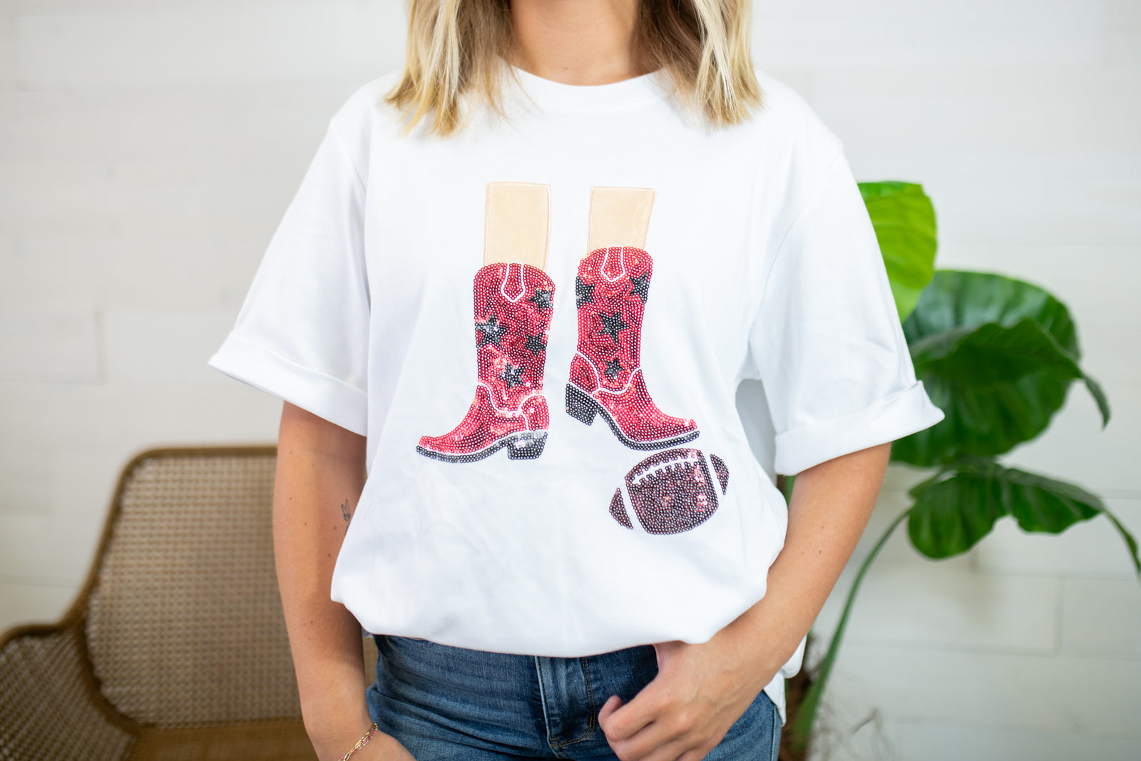 Gameday Football Oversized Top-Red & White