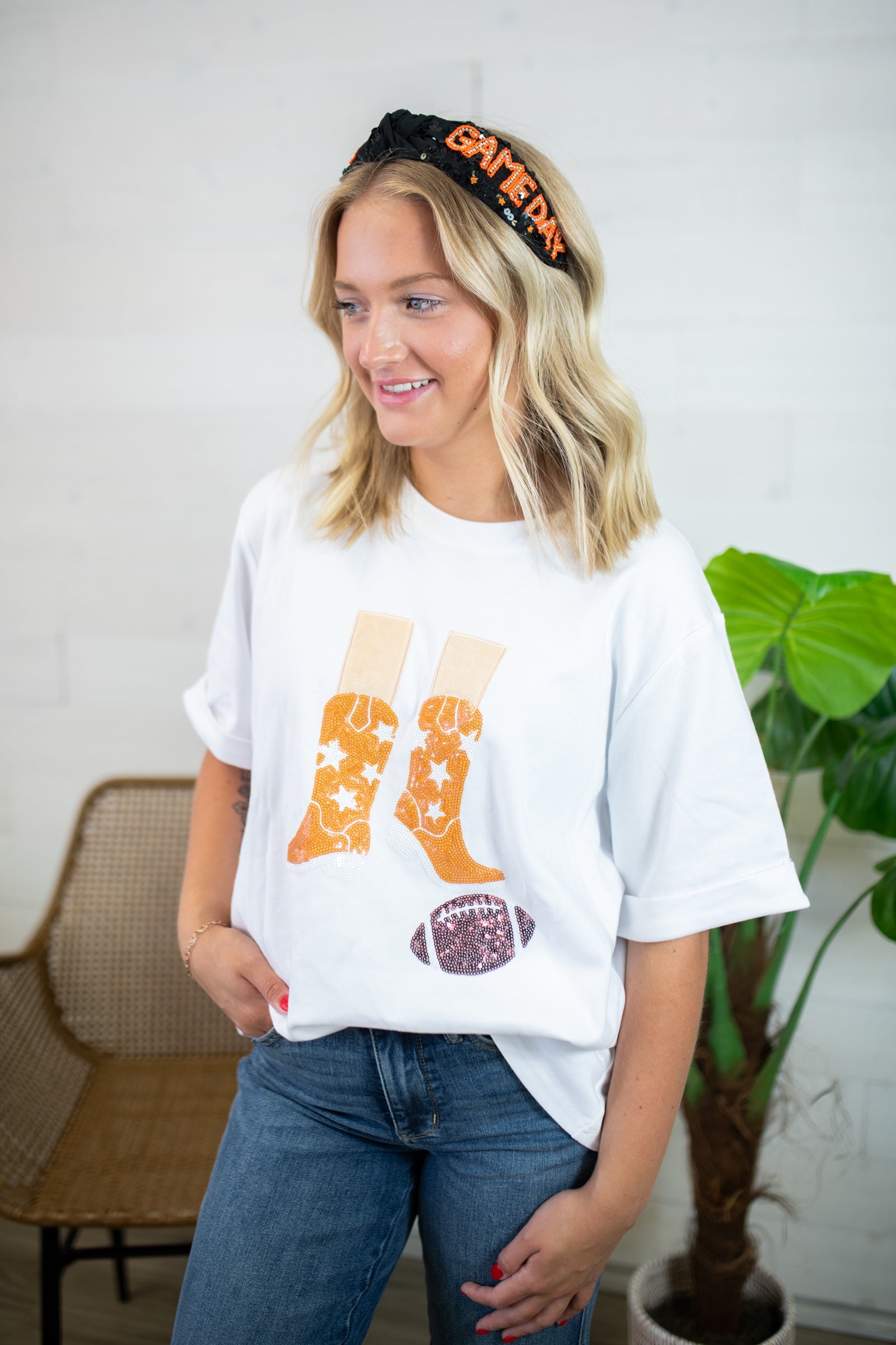 Gameday Football Oversized Top-Orange & White