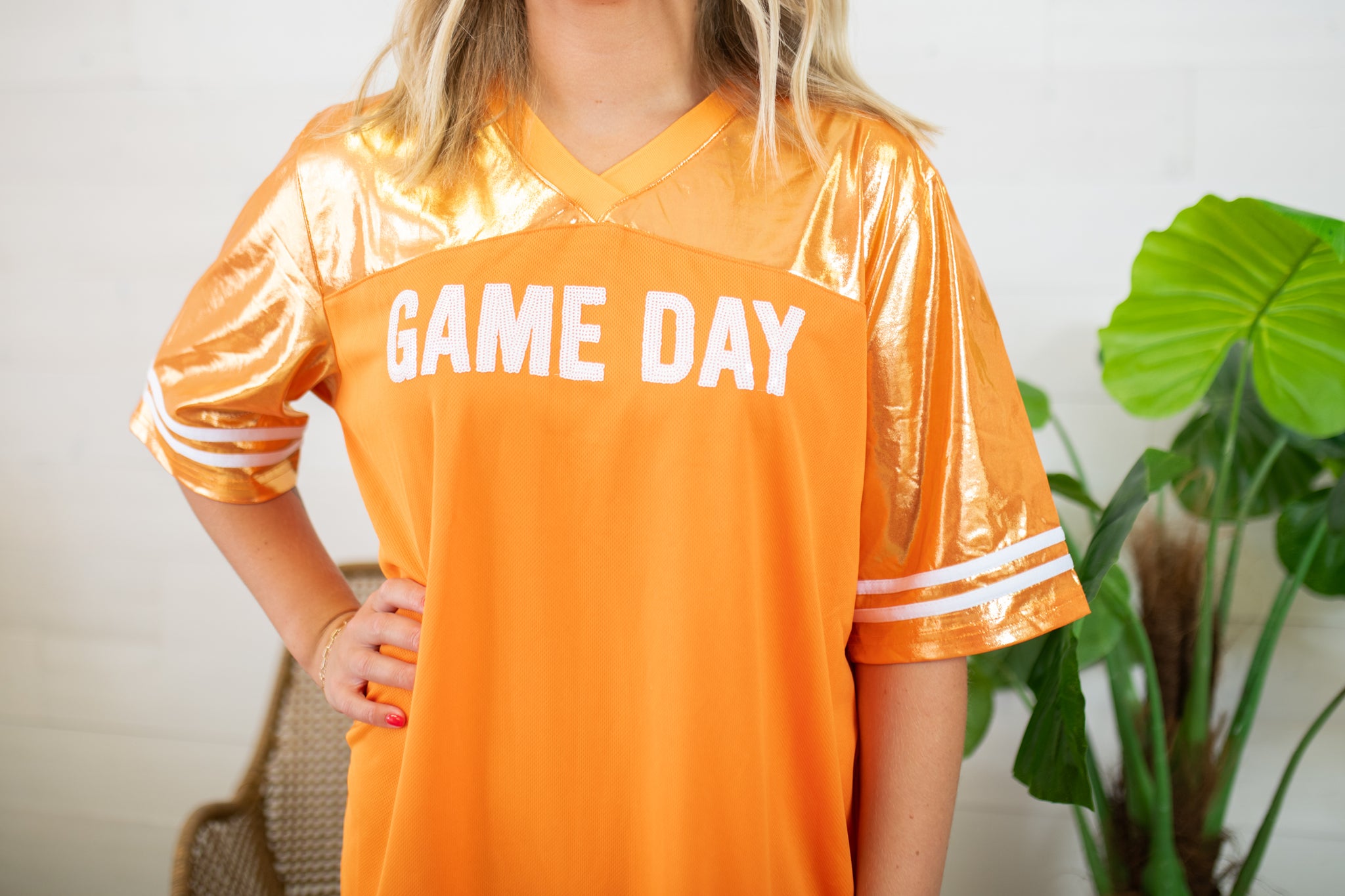 orange gameday dress Metallic Gameday Football Dress-Orange & White