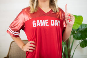 Metallic Gameday Football Dress-Red & White