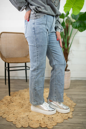 Washed Panel Detail Light Denim Jeans