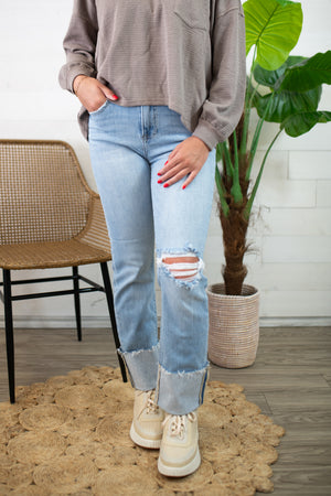 Zoe HR Straight Wide Cuffed Light Jeans