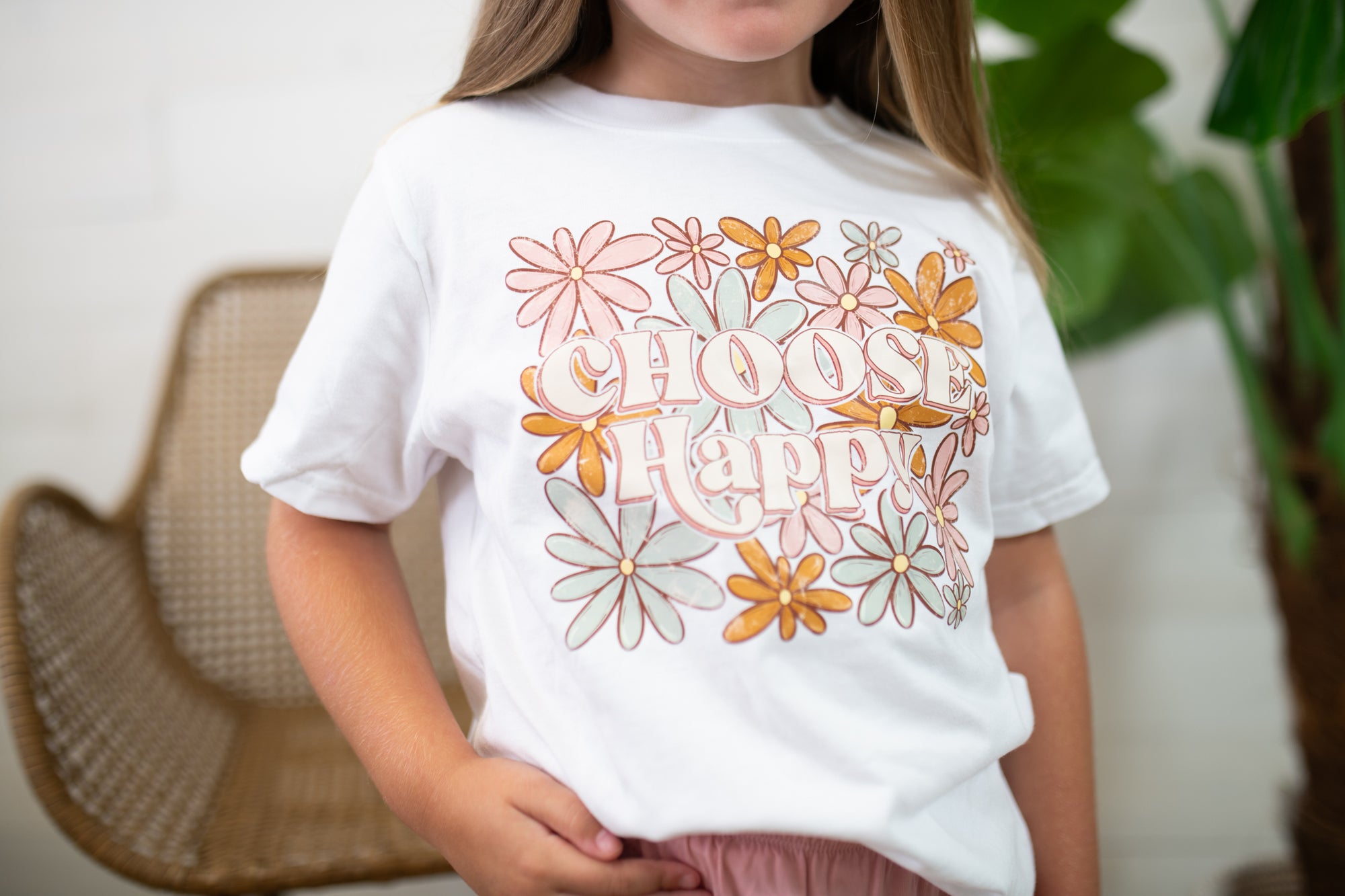 Floral Choose Happy Graphic Tee-White