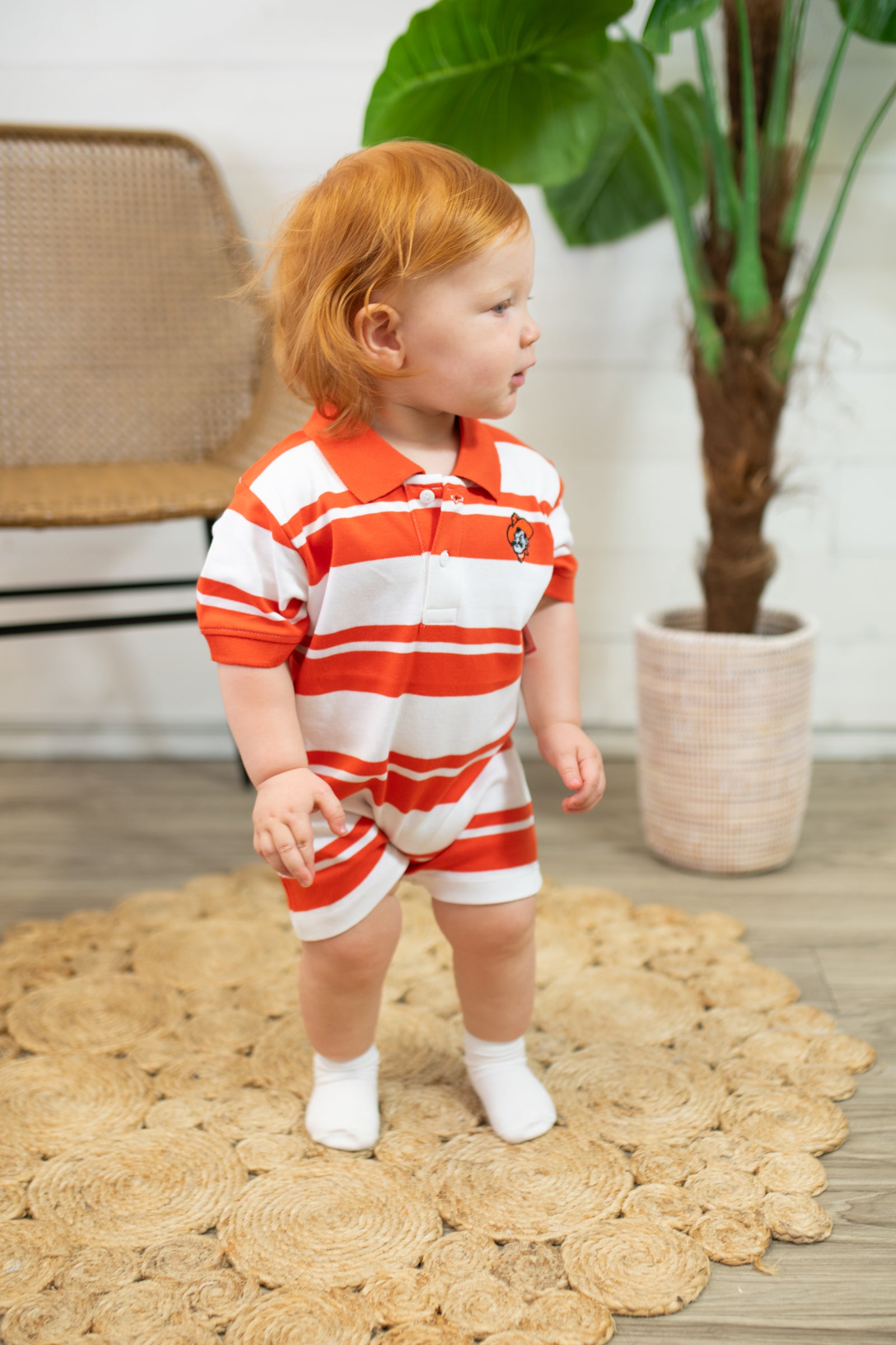 OSU Rugby Pistol Pete Romper-Orange & White