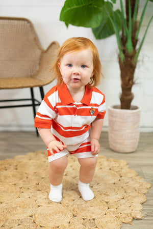 OSU Rugby Pistol Pete Romper-Orange & White