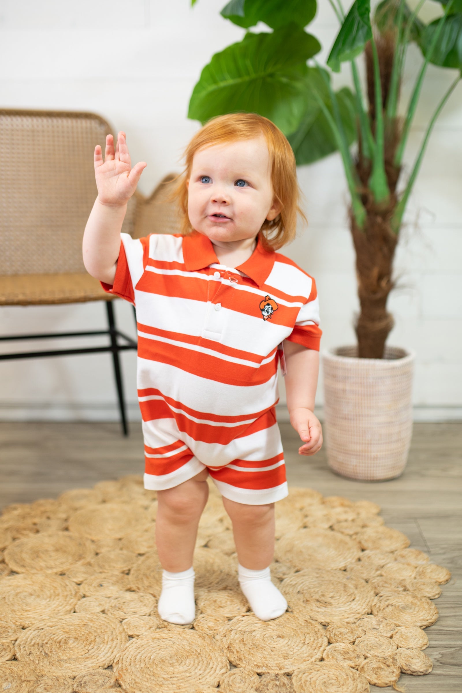 OSU Rugby Pistol Pete Romper-Orange & White