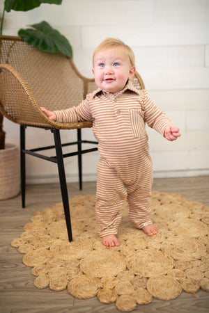 Kingston Polo Romper Pumpkin Beige Double Stripe