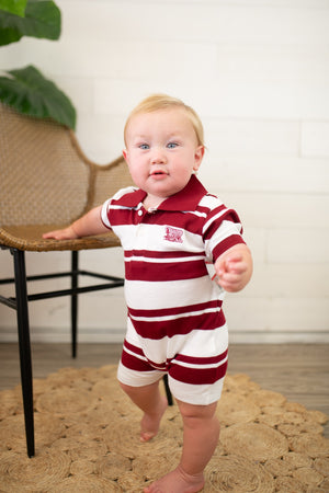 OU Rugby Schooner Romper-Red & White