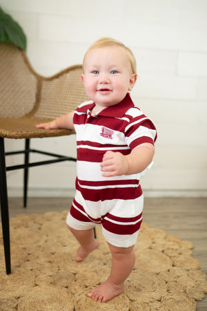 OU Rugby Schooner Romper-Red & White