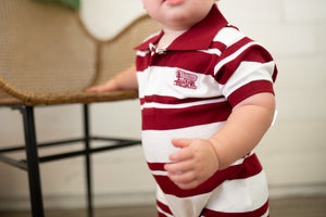 OU Rugby Schooner Romper-Red & White