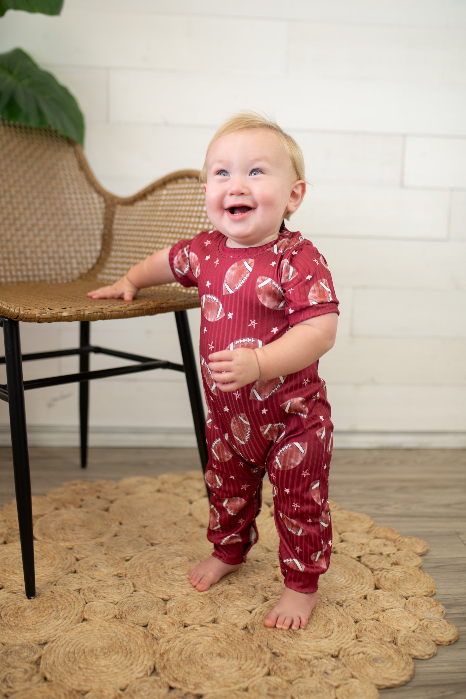 Football Romper SS-Burgundy