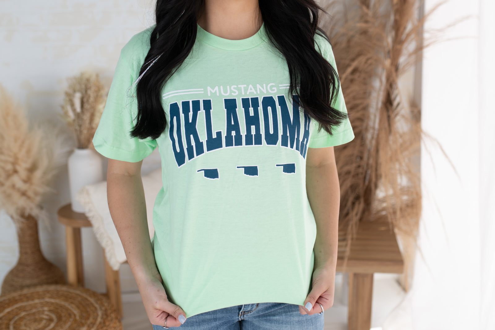 Neon Mint Mustang Oklahoma Graphic Tee