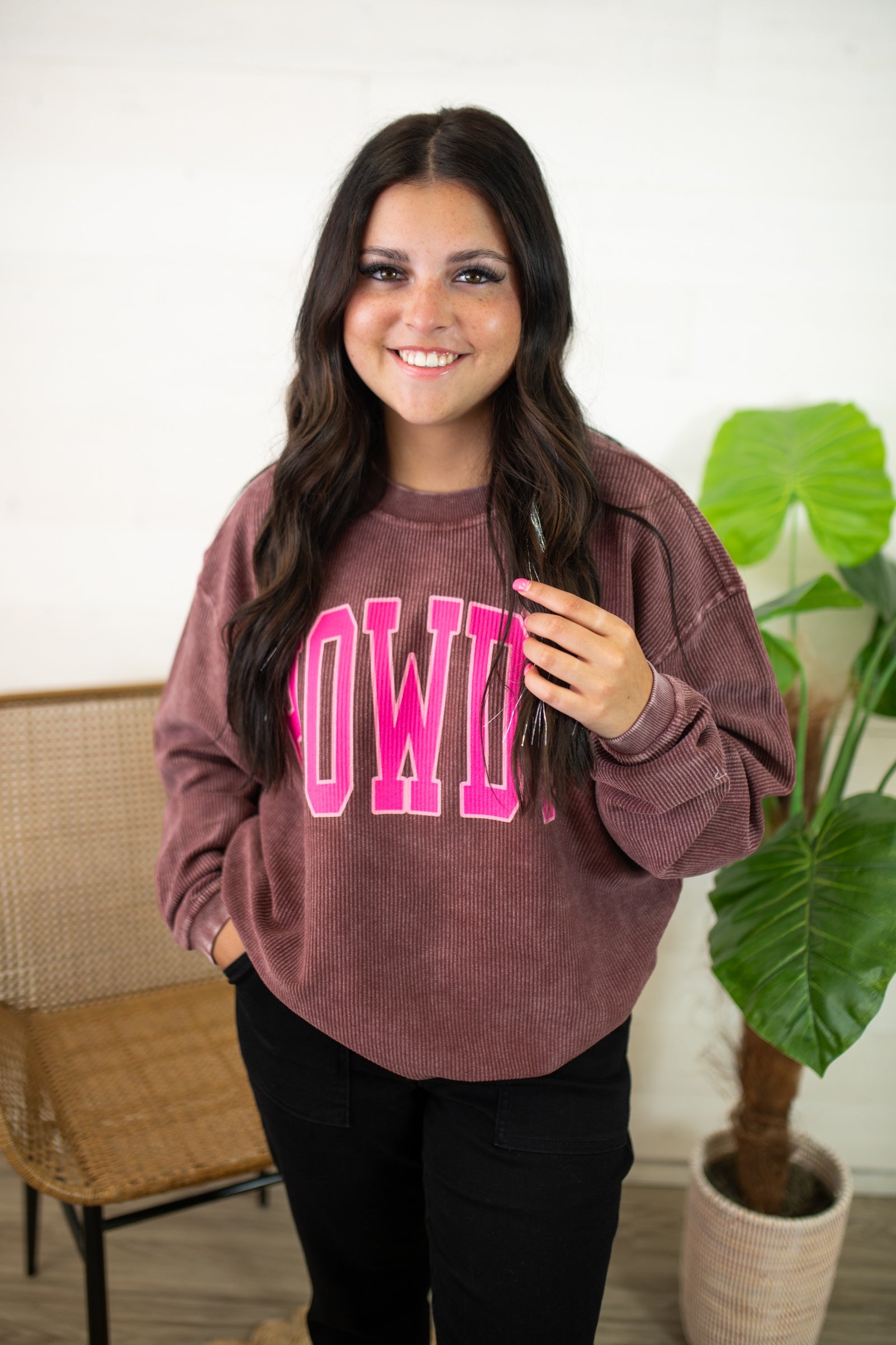 Howdy Corded Sweatshirt-Pink