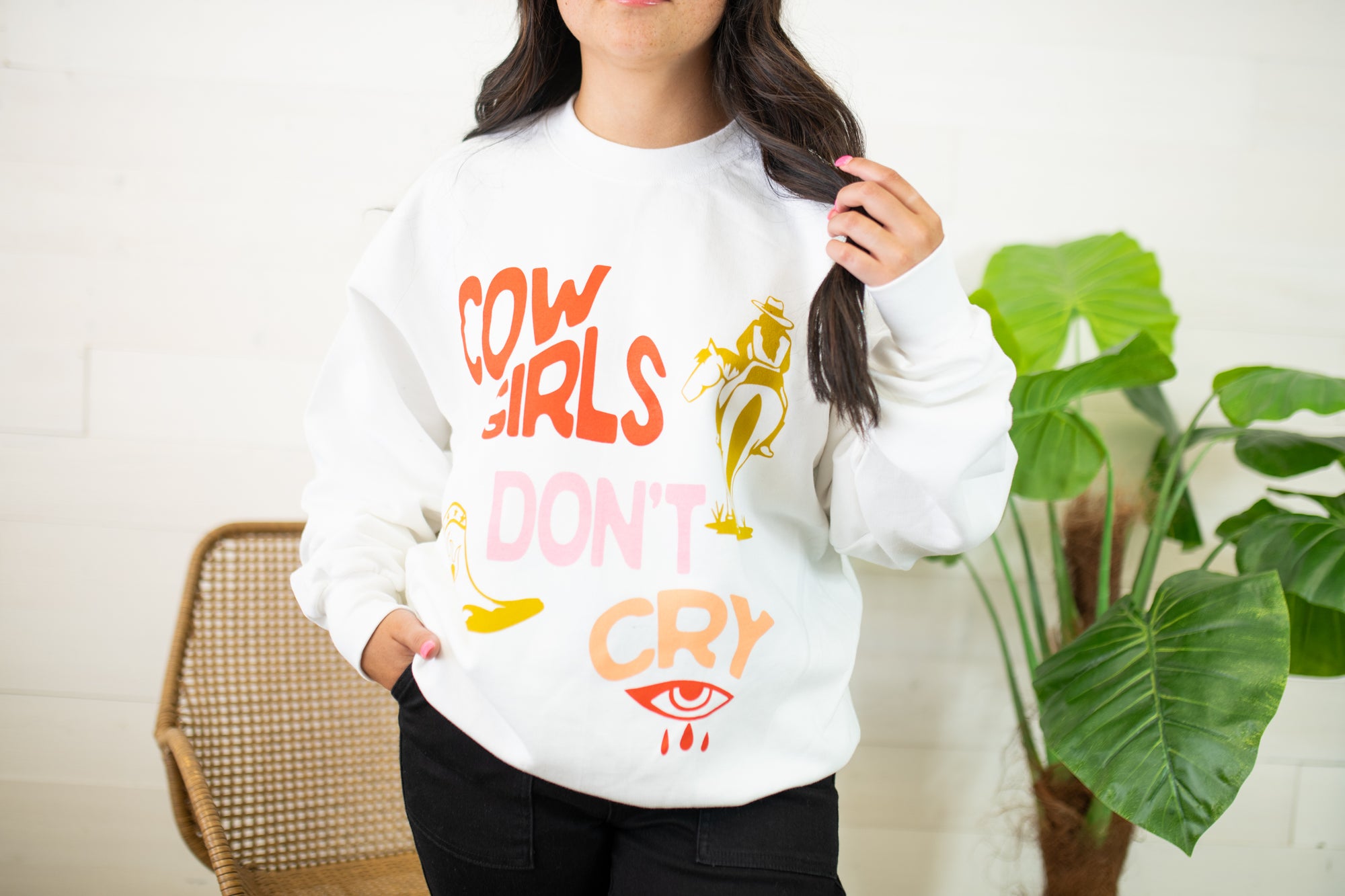 Cowgirls Don't Cry Sweatshirt-White