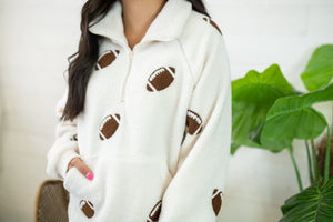 Gameday 1/2 Zip Sweatshirt-Brown & White