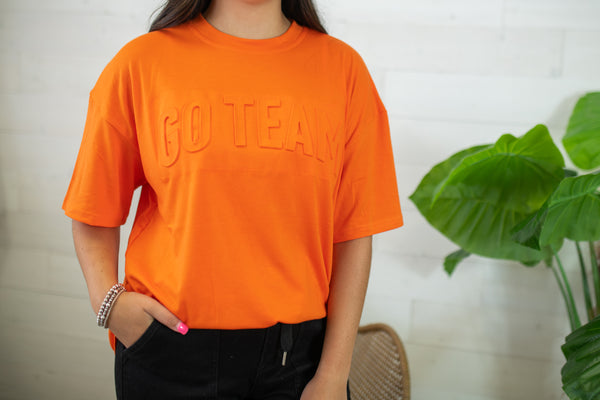 Embossed Go Team Top-Orange - The Burlap Buffalo
