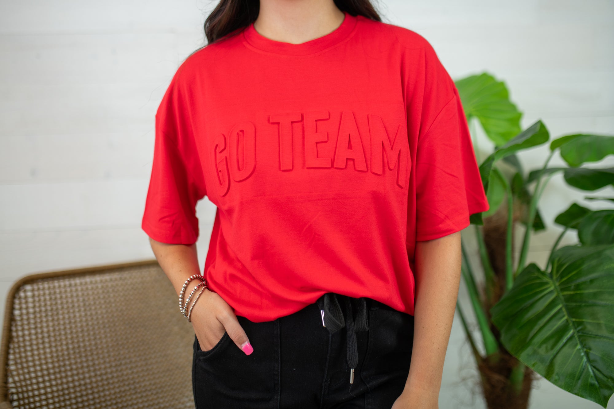 Embossed Go Team Top-Red