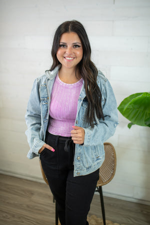 Mauve Ribbed Short Sleeve Top