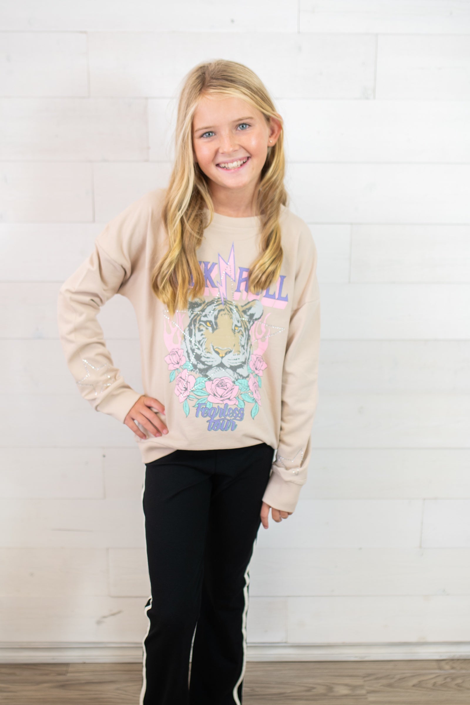 Rock and Roll Tiger Rhinestone Graphic Sweatshirt