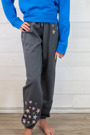 Washed Embroidery Star Active Pants-Asphalt