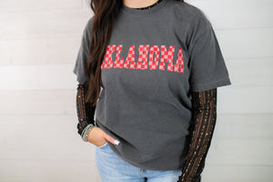 Oklahoma Checkered Tee-Grey