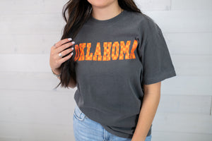 Oklahoma State Checkered Tee-Grey