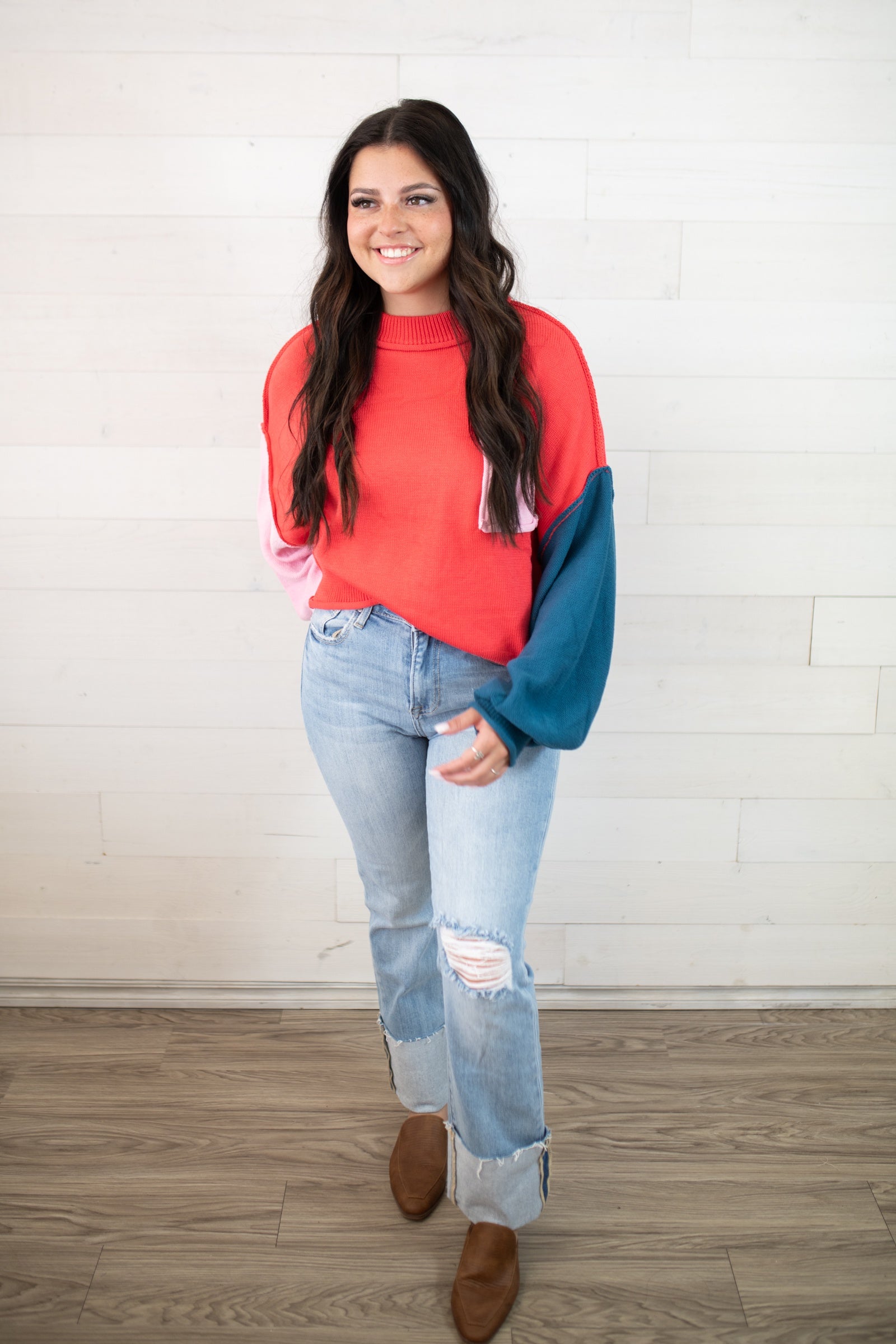 POL Pocket Sweater Coral Red Multi