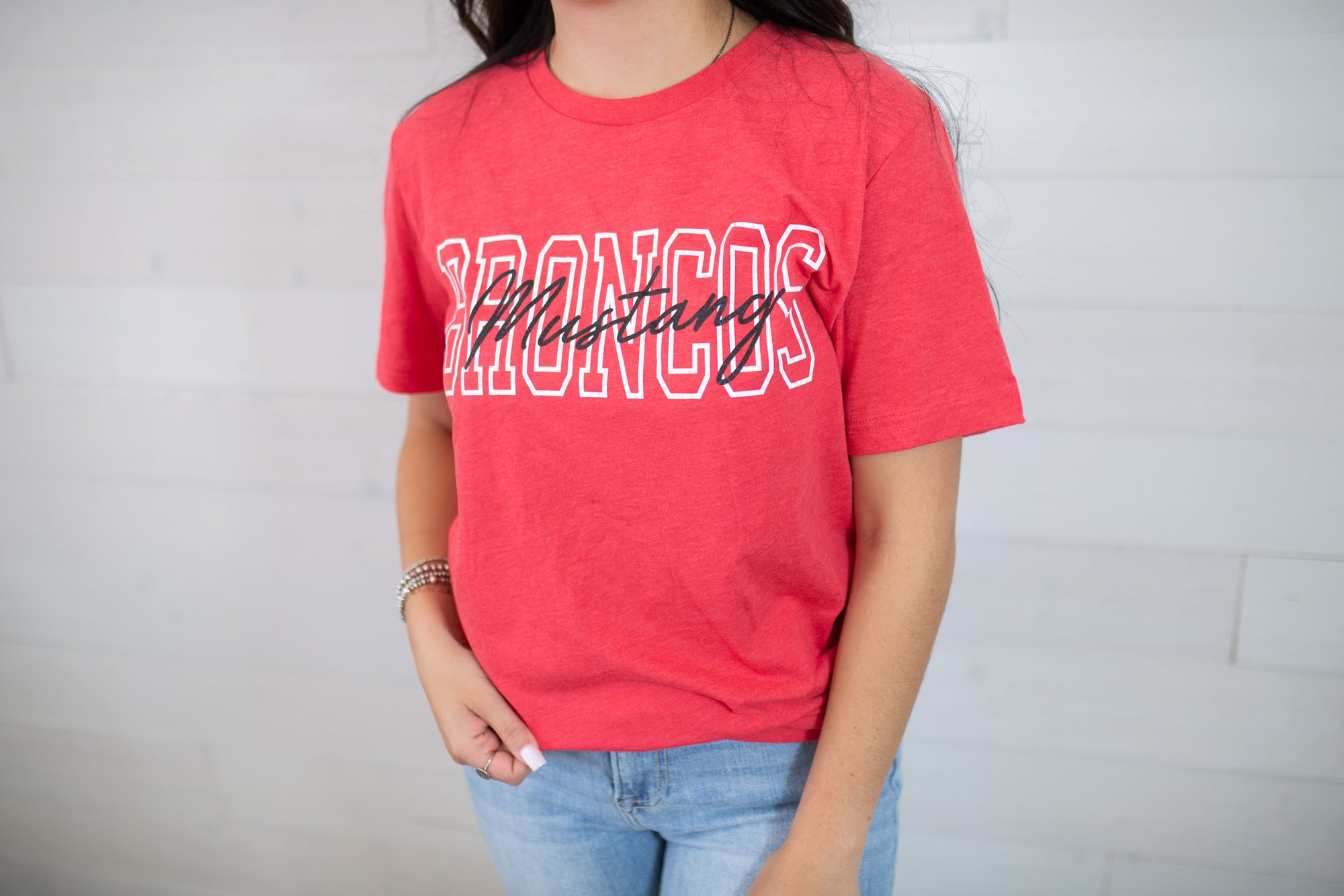 Youth Mustang Broncos Graphic Tee-Red