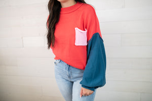 POL Pocket Sweater Coral Red Multi