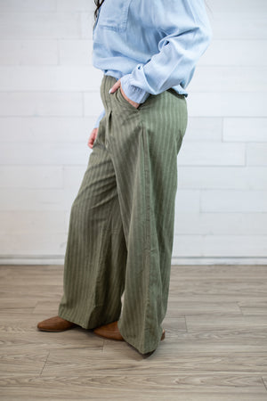 Flowy Wide Leg Pants-Olive