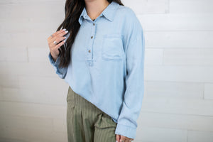 Denim LS 1/2 Button Up Top